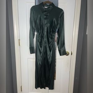Zara midi dress, size small, silk, royal green, long sleeve